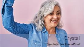  Presentation with listening woman - Slides enhanced with middle-age-woman-with-grey background and a teal colored foreground