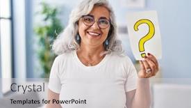  Presentation with hair - Slide set with middle-age-woman-with-grey background and a light gray colored foreground