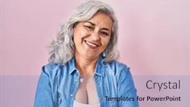  Presentation with hair - Slide set with middle-age-woman-with-grey background and a teal colored foreground