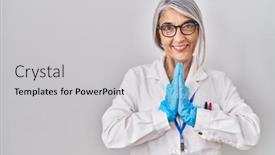  Presentation with praying hands - Slide set enhanced with middle-age-woman-with-grey background and a light gray colored foreground