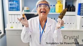  Presentation with oil extraction - PPT layouts enhanced with middle-age-woman-with-grey background and a light gray colored foreground