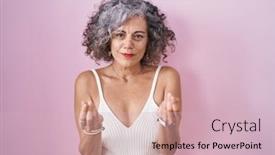  Presentation with pink business - PPT layouts with middle-age-woman-with-grey background and a soft green colored foreground