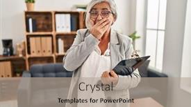  Presentation with scandal - Theme having middle-age-woman-with-grey background and a mint green colored foreground