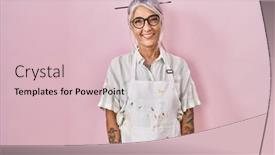  Presentation with artist - PPT theme with middle-age-woman-with-grey background and a lemonade colored foreground