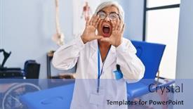  Presentation with recovery - Presentation design consisting of middle-age-woman-with-grey background and a  colored foreground