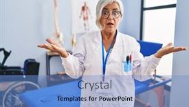  Presentation with recovery - Presentation design having middle-age-woman-with-grey background and a light blue colored foreground