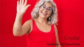  Presentation with saying - Presentation design consisting of middle-age-woman-with-grey background and a  colored foreground