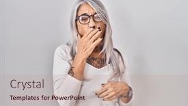  Presentation with sleepiness - Presentation with middle-age-woman-with-grey background and a coral colored foreground