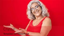  Presentation with real woman hair texture human - Slide set with middle-age-woman-with-grey background and a crimson colored foreground