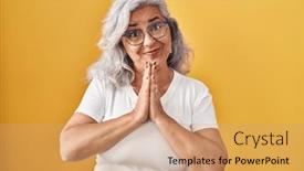  Presentation with forgiveness - Slides having middle-age-woman-with-grey background and a coral colored foreground