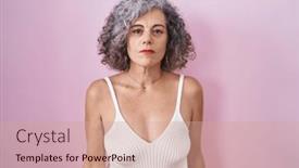  Presentation with pink simple - Slide deck enhanced with middle-age-woman-with-grey background and a coral colored foreground