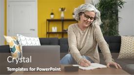  Presentation with accounting - Theme with middle-age-woman-with-grey background and a gray colored foreground