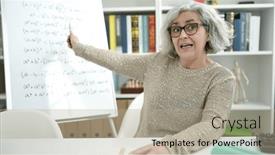  Presentation with maths - Presentation design enhanced with middle-age-woman-with-grey background and a mint green colored foreground