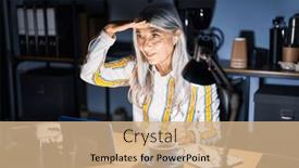  Presentation with far away - Slides enhanced with middle-age-woman-with-grey background and a coral colored foreground