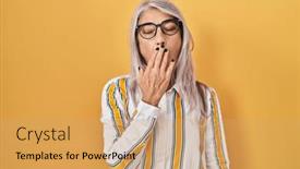  Presentation with sleepiness - Slide set featuring middle-age-woman-with-grey background and a coral colored foreground