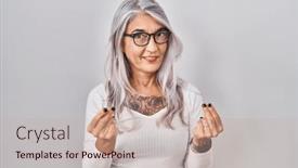  Presentation with salary - Presentation theme consisting of middle-age-woman-with-grey background and a coral colored foreground