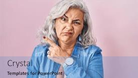  Presentation with forefinger - Presentation theme enhanced with middle-age-woman-with-grey background and a teal colored foreground