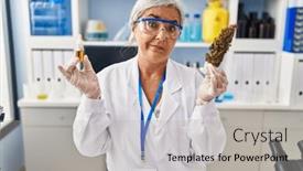  Presentation with oil extraction - Presentation theme consisting of middle-age-woman-with-grey background and a light gray colored foreground
