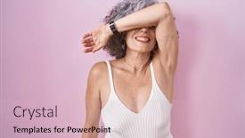  Presentation with blind - PPT theme with middle-age-woman-with-grey background and a  colored foreground