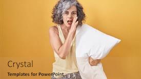  Presentation with talk - PPT theme having middle-age-woman-with-grey background and a yellow colored foreground