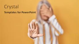  Presentation with woman sad - Slide deck featuring middle-age-woman-with-grey background and a  colored foreground