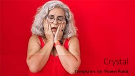  Presentation with sadness - Presentation theme featuring middle-age-woman-with-grey background and a dark gray colored foreground