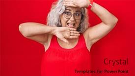  Presentation with red grey - Presentation design having middle-age-woman-with-grey background and a dark gray colored foreground