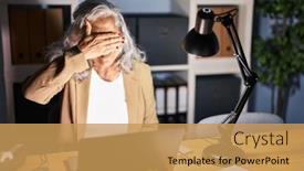  Presentation with late - Presentation theme consisting of middle-age-woman-with-grey background and a yellow colored foreground