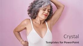  Presentation with tired - PPT layouts featuring middle-age-woman-with-grey background and a soft green colored foreground