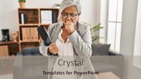  Presentation with hair care - Presentation theme with middle-age-woman-with-grey background and a light gray colored foreground