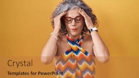  Presentation with stress - PPT layouts having middle-age-woman-with-grey background and a gold colored foreground