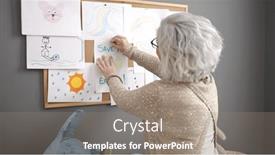  Presentation with corkboard - Slides consisting of middle-age-woman-with-grey background and a gray colored foreground