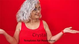  Presentation with comparison - Presentation design featuring middle-age-woman-with-grey background and a red colored foreground