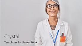  Presentation with hair - PPT theme with middle-age-woman-with-grey background and a light gray colored foreground