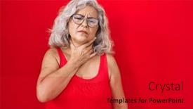  Presentation with real woman hair texture human - PPT theme enhanced with middle-age-woman-with-grey background and a crimson colored foreground