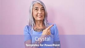  Presentation with forefinger - Presentation theme having middle-age-woman-with-tattoos background and a light blue colored foreground