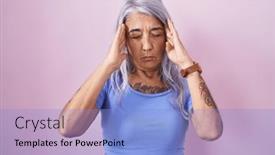  Presentation with stress - PPT layouts having middle-age-woman-with-tattoos background and a light blue colored foreground