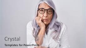  Presentation with anxiety - PPT layouts enhanced with middle-age-woman-with-tattoos background and a light gray colored foreground