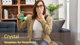  Presentation with ribbon green - PPT layouts enhanced with middle-age-woman-working-holding background and a violet colored foreground