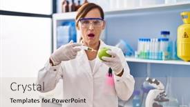  Presentation with laboratory food - PPT layouts featuring middle-age-woman-working background and a light gray colored foreground