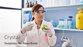  Presentation with food laboratory - Slide set having middle-age-woman-working background and a light gray colored foreground