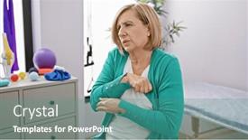  Presentation with physical therapy - Slide set with middle-aged-blonde-woman and a teal colored foreground