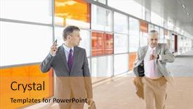  Presentation with railroad - Cool new slides with middle aged businessman looking at colleague running in railroad station backdrop and a gold colored foreground