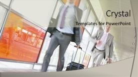  Presentation with railroad - Presentation theme with middle aged businessmen with luggage rushing on railroad platform background and a mint green colored foreground