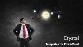  Presentation with confident - Colorful presentation theme enhanced with middle aged confident businessman hands on waist backdrop and a dark gray colored foreground