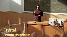  Presentation with lecture hall - PPT theme enhanced with middle-aged-confident-teacher background and a tawny brown colored foreground