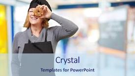  Presentation with aged - PPT theme with middle aged cook woman looking background and a sky blue colored foreground