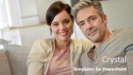  Presentation with television watching - Slides with middle-aged couple at home watching television background and a coral colored foreground