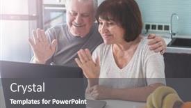  Presentation with communicate - Slide set with middle-aged-couple-communicate-via background and a dark gray colored foreground