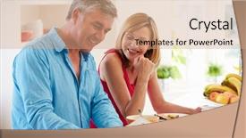  Presentation with black couple having fun - PPT theme having middle aged couple having breakfast background and a coral colored foreground